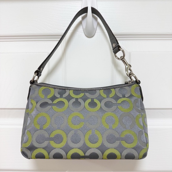 Coach Madison Op Art Shoulder Pouch Graphite Green Signature Jacquard - Picture 5 of 11